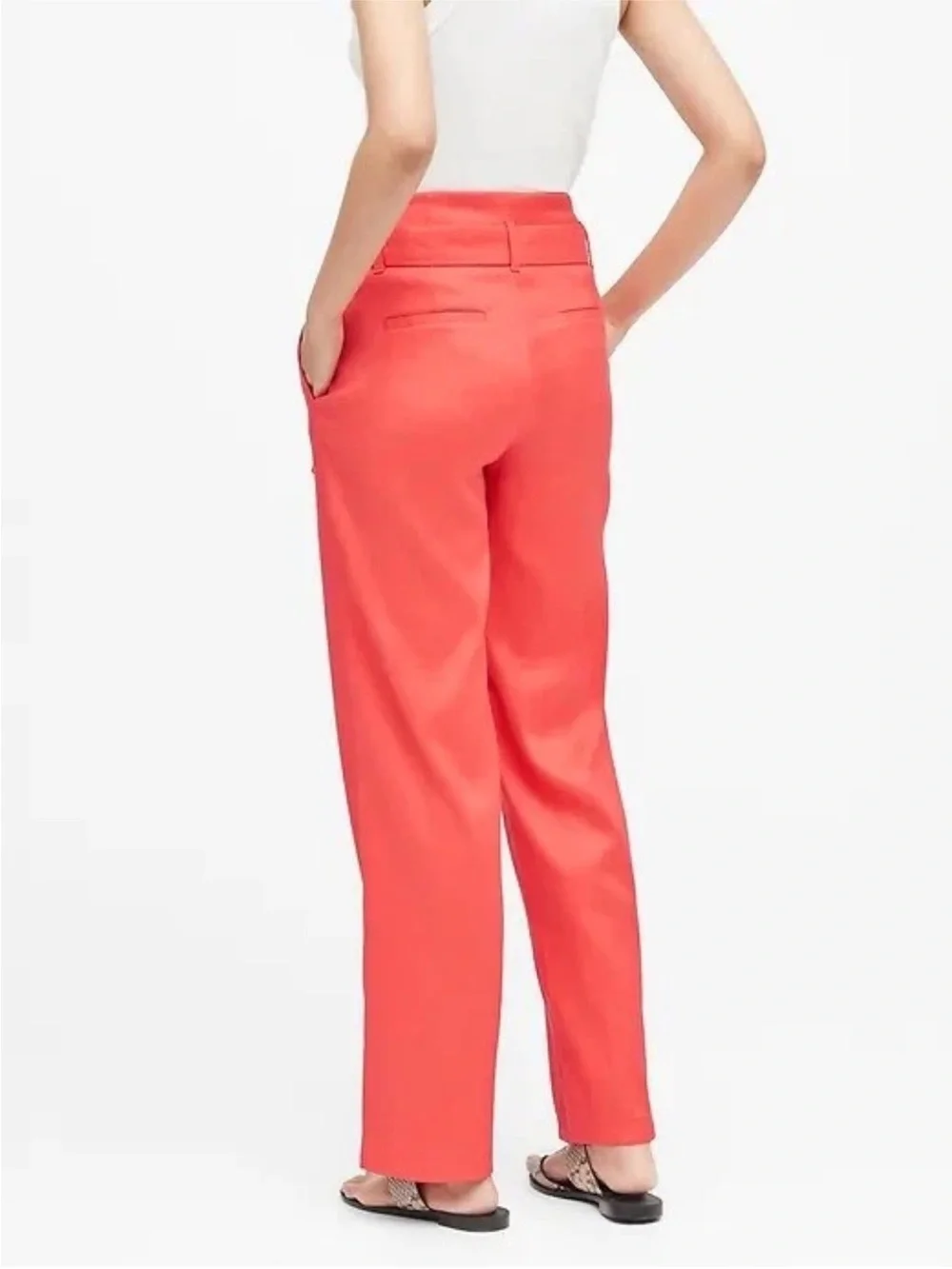 NWOT Banana Republic Coral Orange Linen Blend Paperbag Wide Leg Pants Size 2